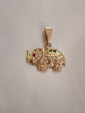 Gold-Tone Elephant Pendant Necklace with Clear and Colored Stones